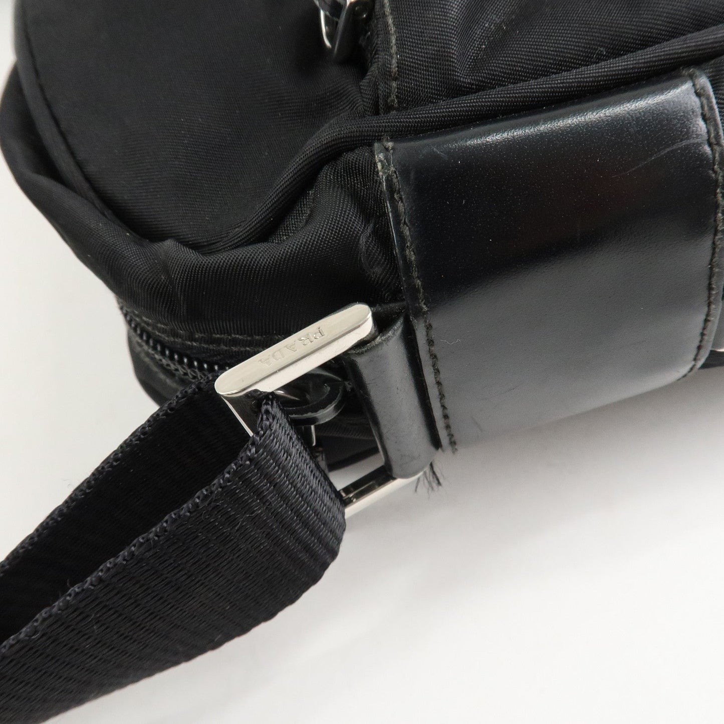 PRADA Logo Nylon Leather Shoulder Bag Crossbody Bag Black  d