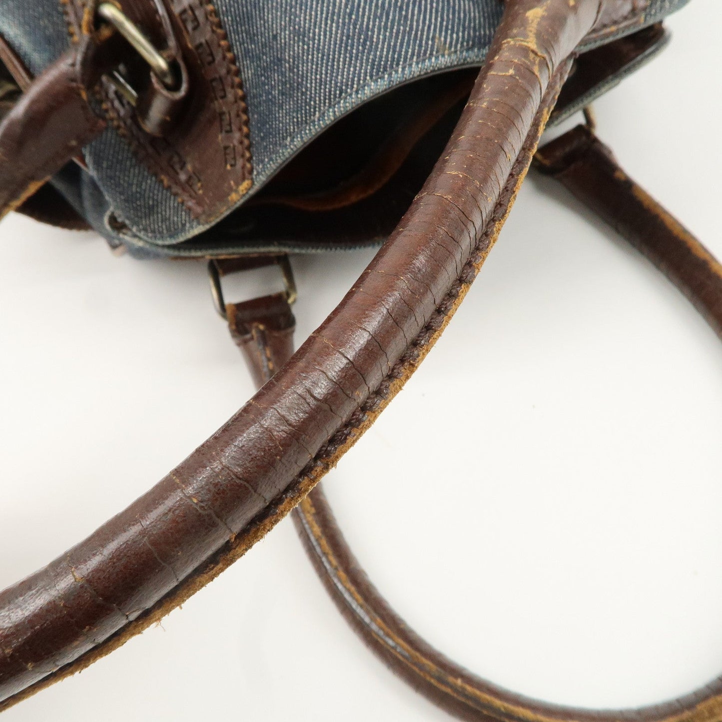 FENDI Ethnico Denim Leather Shoulder Bag Blue Brown 8BN157  d