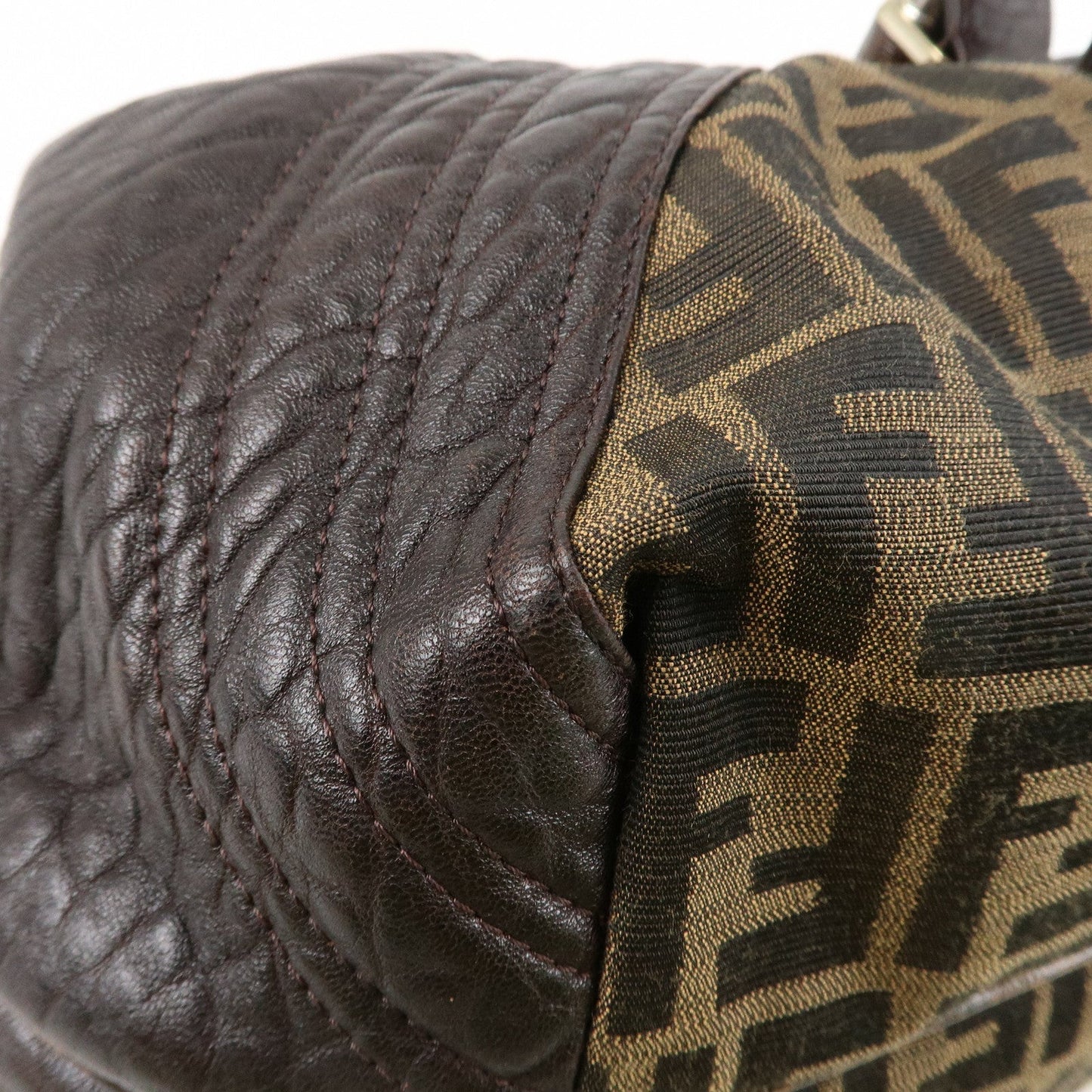 FENDI Zucca Canvas Leather Spy Bag Brown Black 8BR511  d