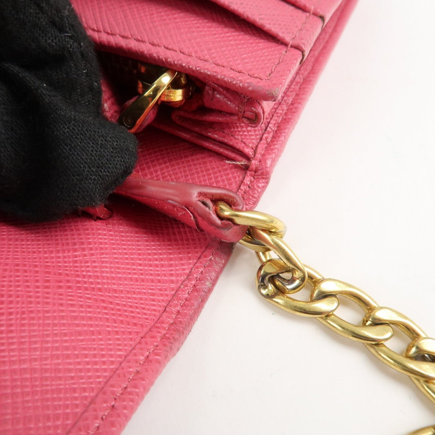 PRADA Saffiano Metal Chain Wallet Shoulder Bag Pink 1DH002  d