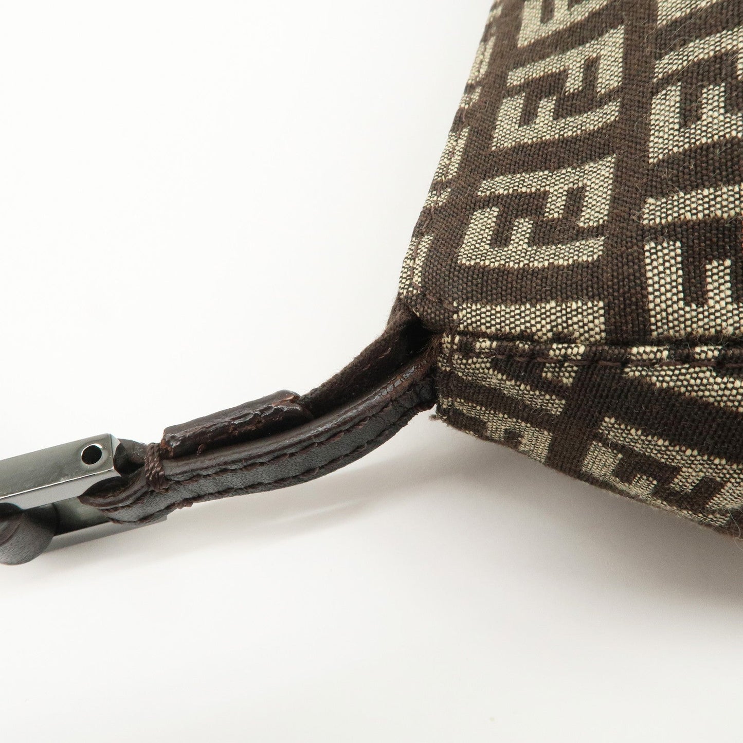 FENDI Zucchino Canvas Leather Shoulder Bag Dark Brown 8BR249  d