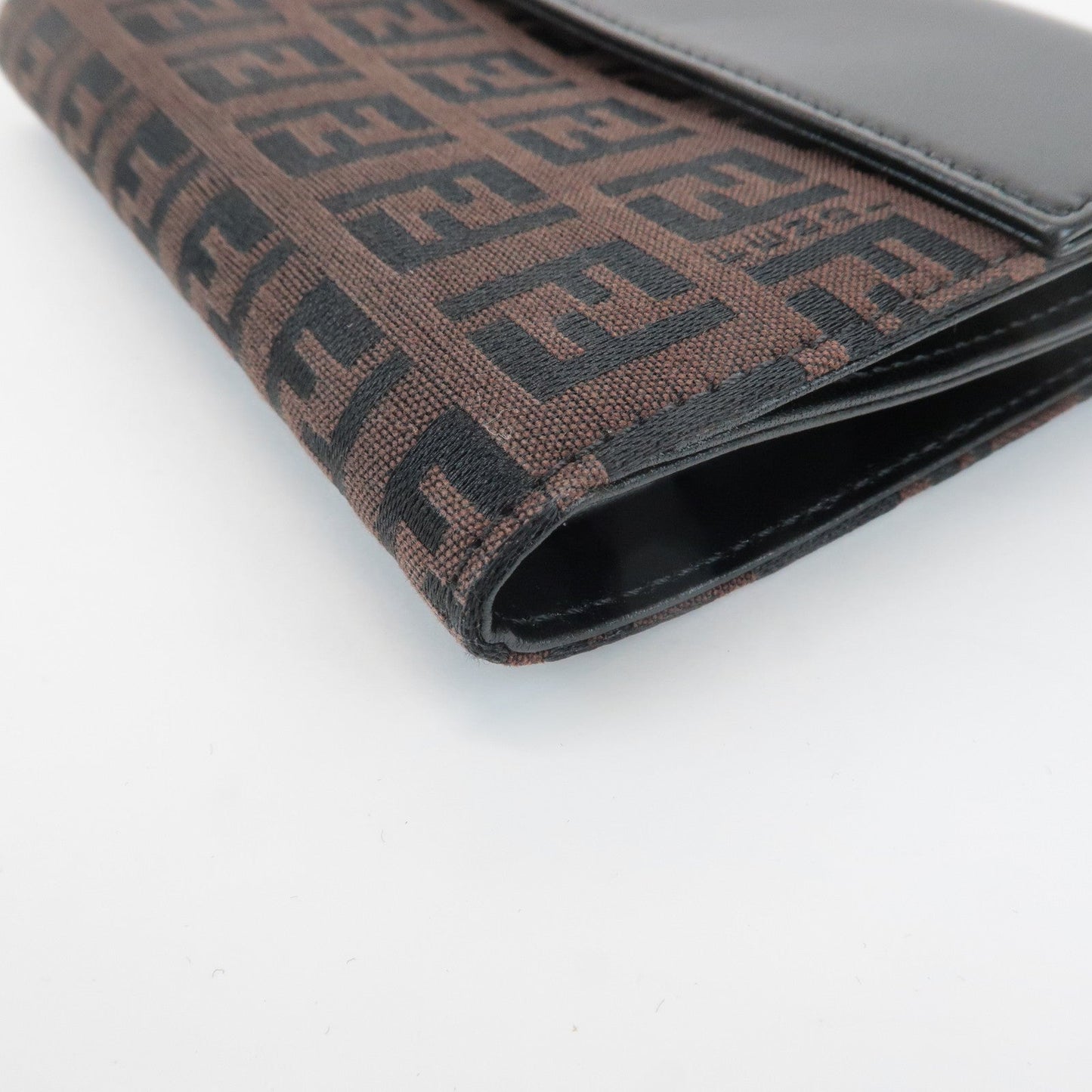 FENDI Zucca Canvas Leather Double Hook Wallet Brown Black 8M0035  d