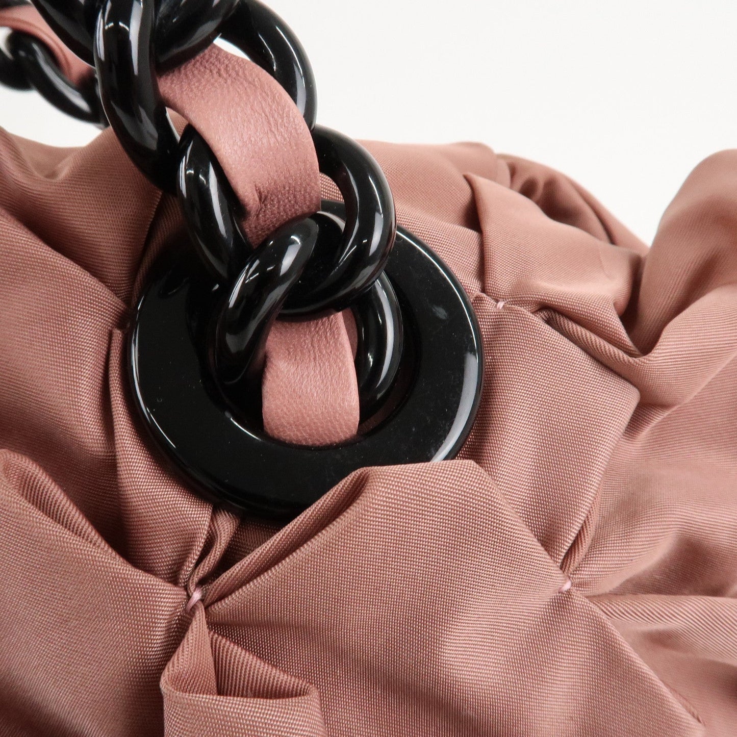 Prada Nylon Leather Gathered Chain Shoulder Tote Bag Pink Black  d