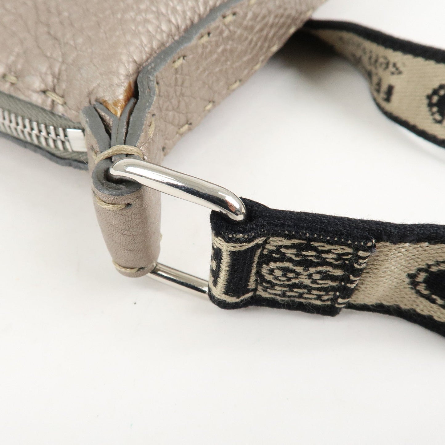 FENDI Selleria Leather Shoulder Bag Crossbody Bag Greige 8BT092  d