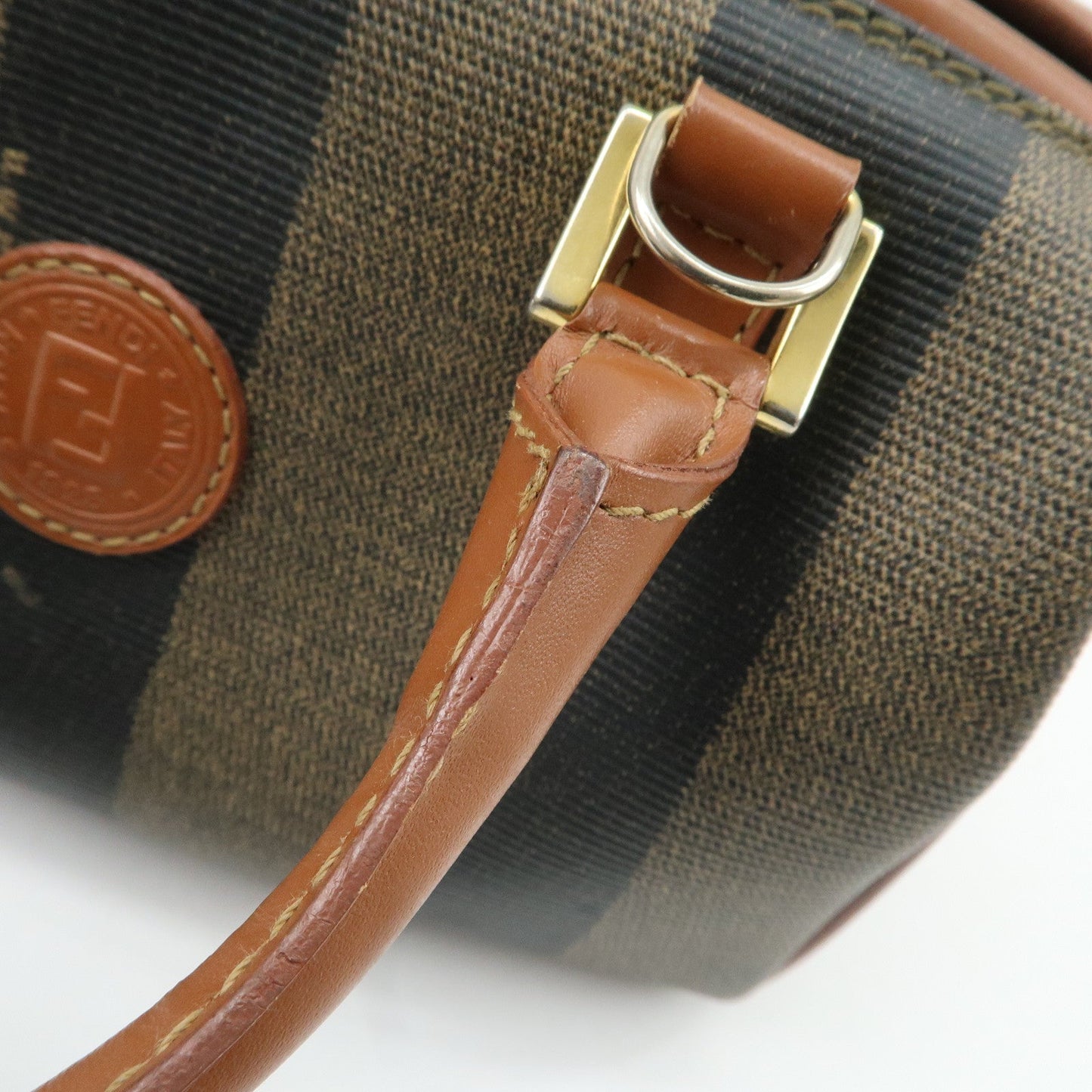 FENDI Pequin PVC Leather Hand Bag Brown Black 259021  d