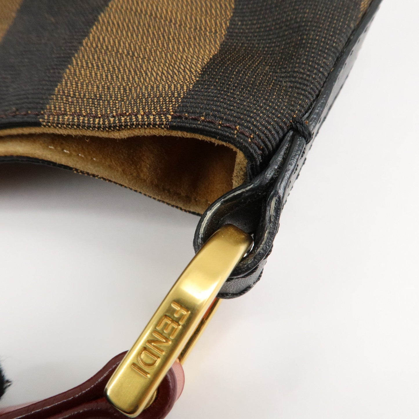 FENDI Pequin Canvas Leather Shoulder Bag Beige Black Brown 8BR653  d