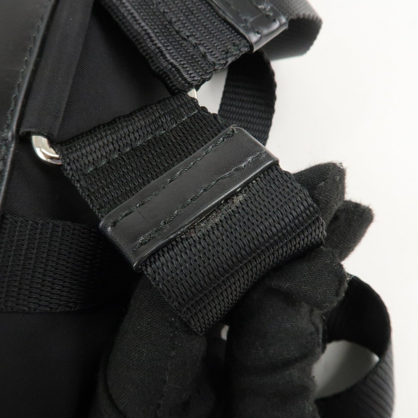 PRADA Logo Nylon Leather Back Pack Ruck Sack NERO Black BZ2811  d