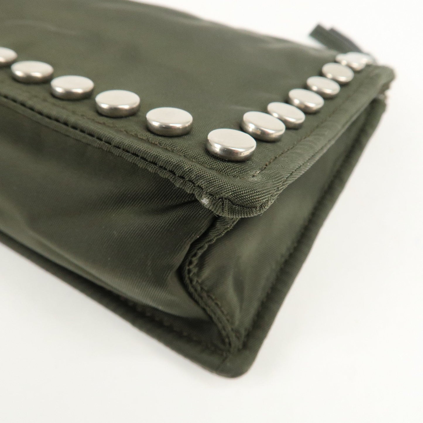 PRADA Tessuto Travel Pouch Studs Military Silver HDW  d