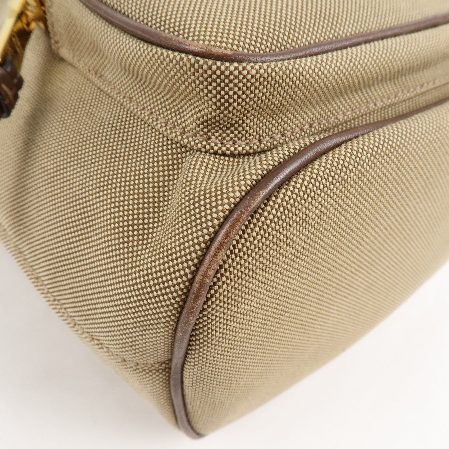 PRADA Logo Jacquard Leather Drawstring Shoulder Bag Beige 1BH038  d