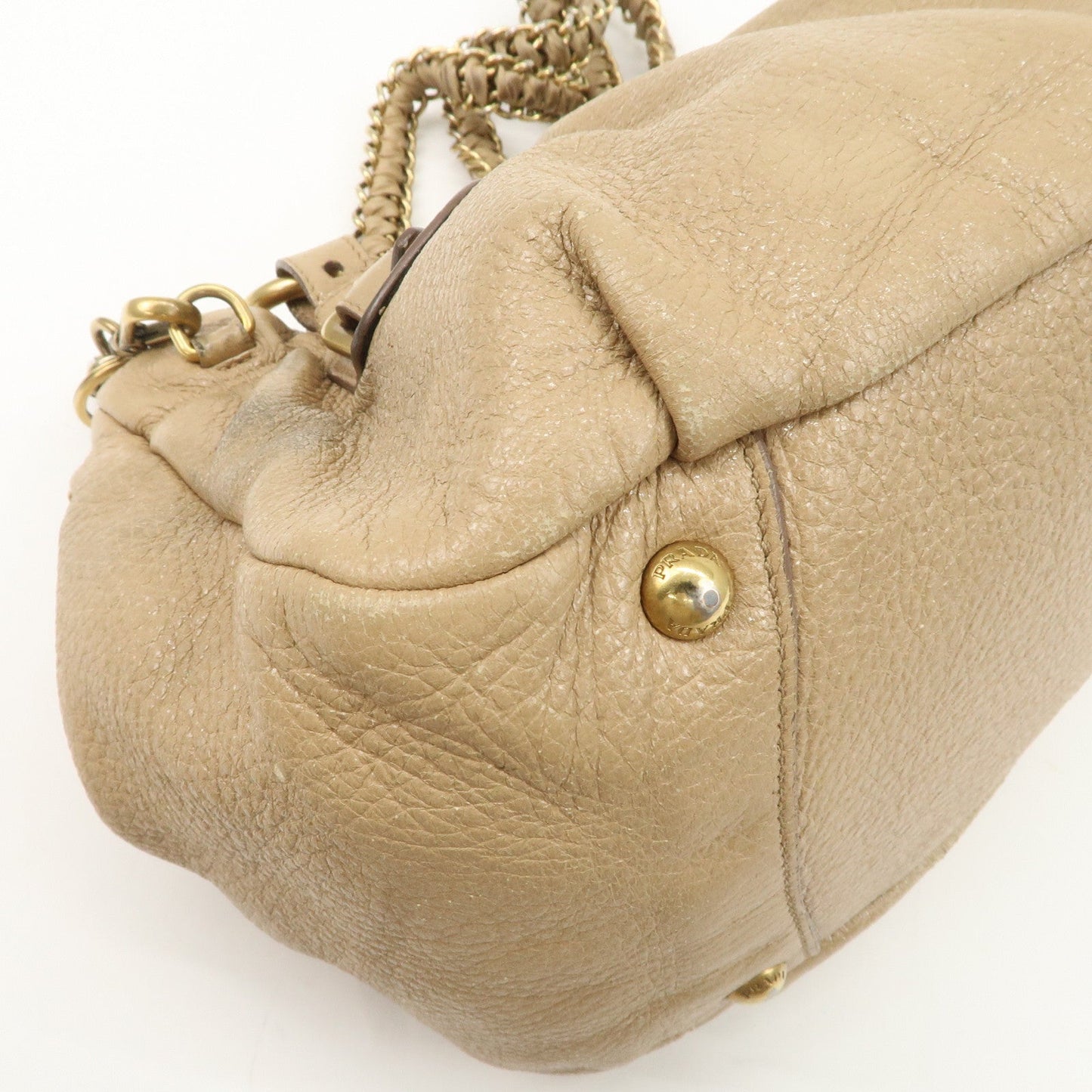 PRADA Leather Chain Shoulder Bag Beige  d