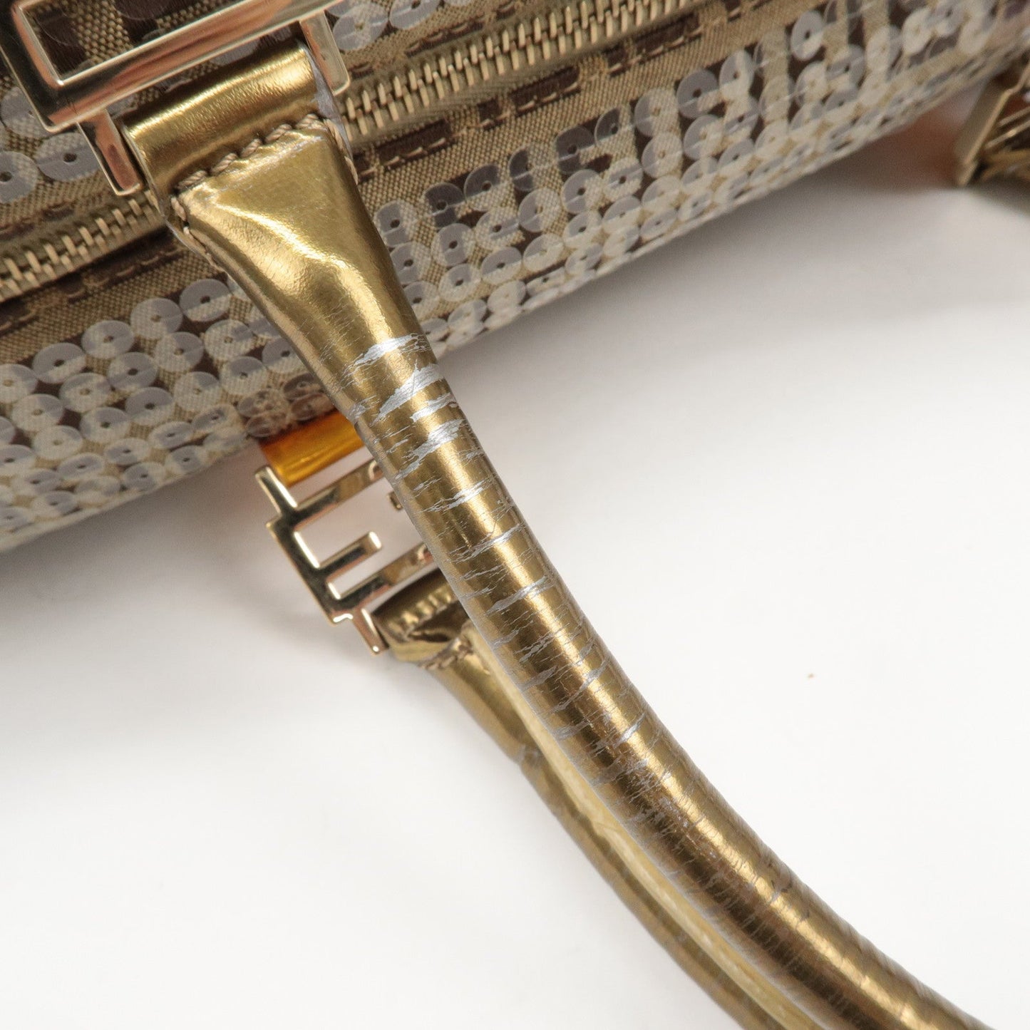 FENDI Zucchino Canvas Leather Beaded Boston Bag 8BL099  d