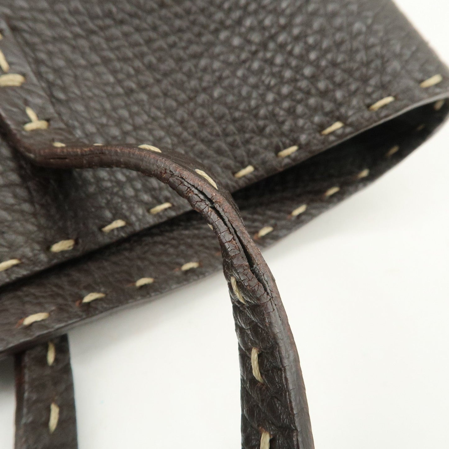 FENDI Selleria Leather Tote Bag Shoulder Bag Dark Brown 8BH101  d