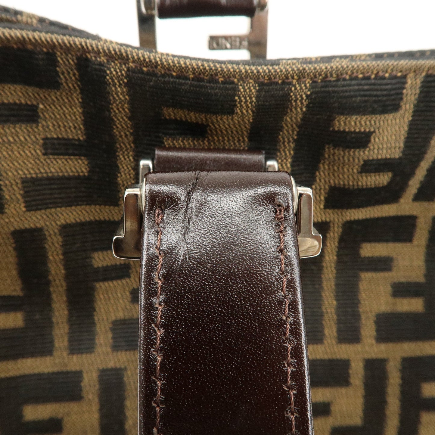 FENDI Zucca Canvas Leather Tote Bag Black Brown 26693  d