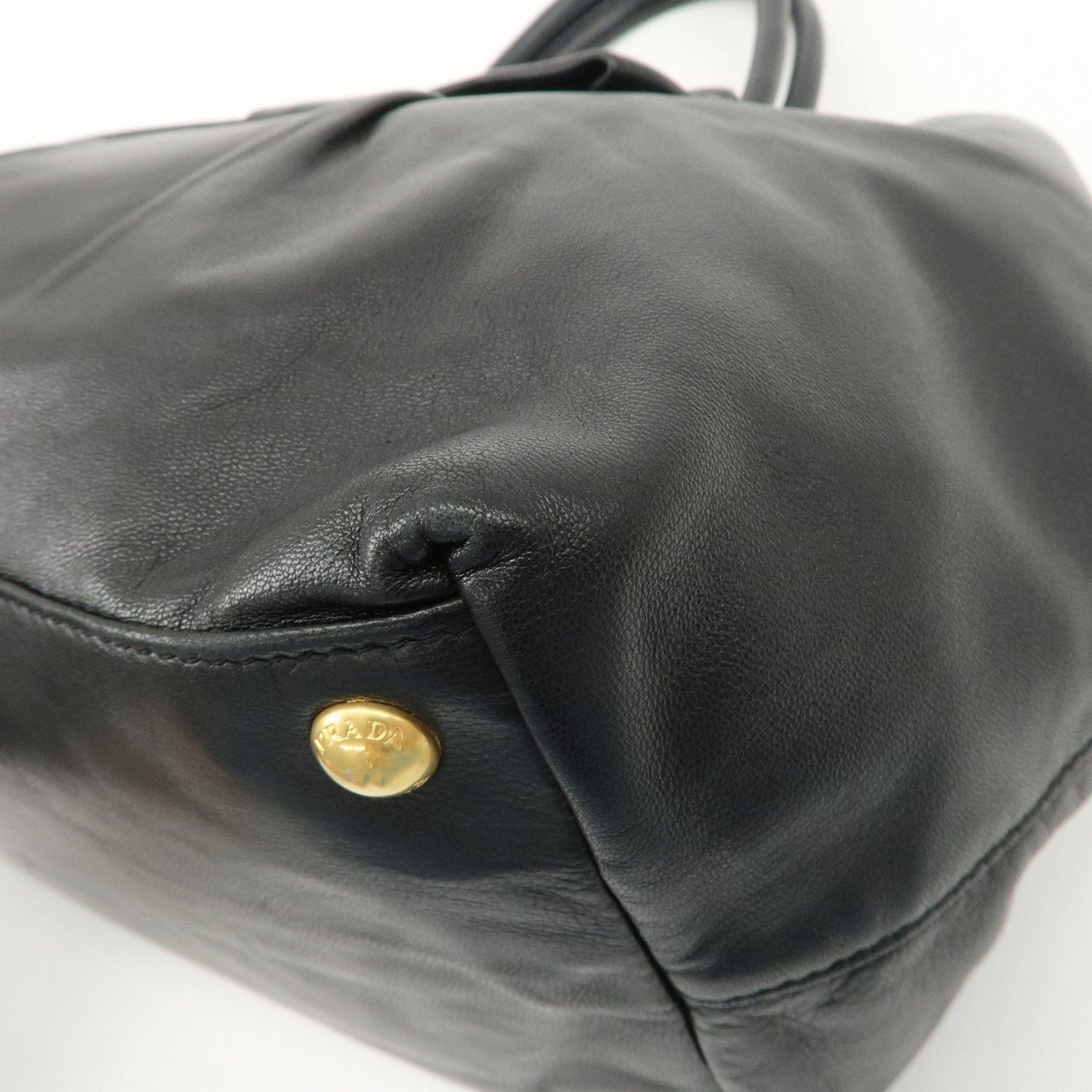 PRADA Leather Ribbon Tote Bag Hand Bag NERO Black BN1601  d