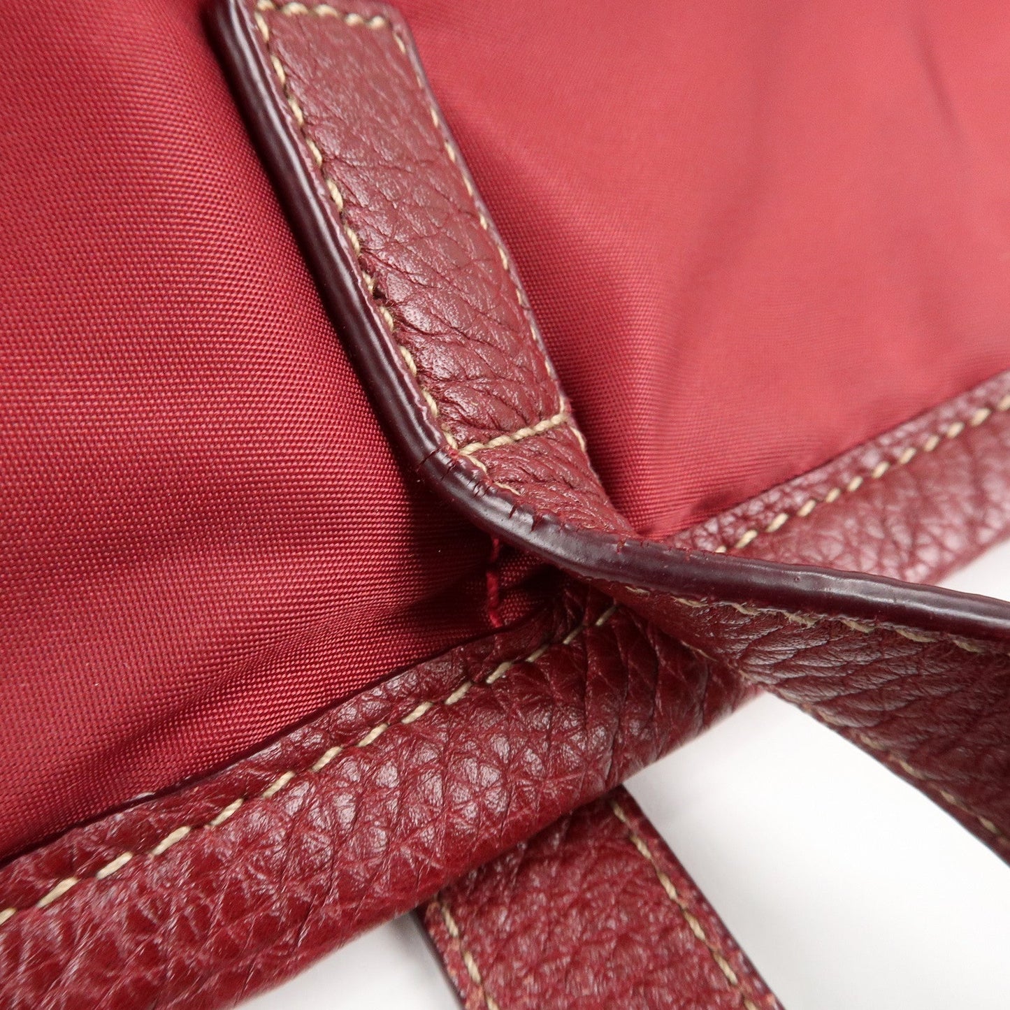 PRADA Logo Nylon Leather Tote Bag Shoulder Bag Dark Red BR4634  d