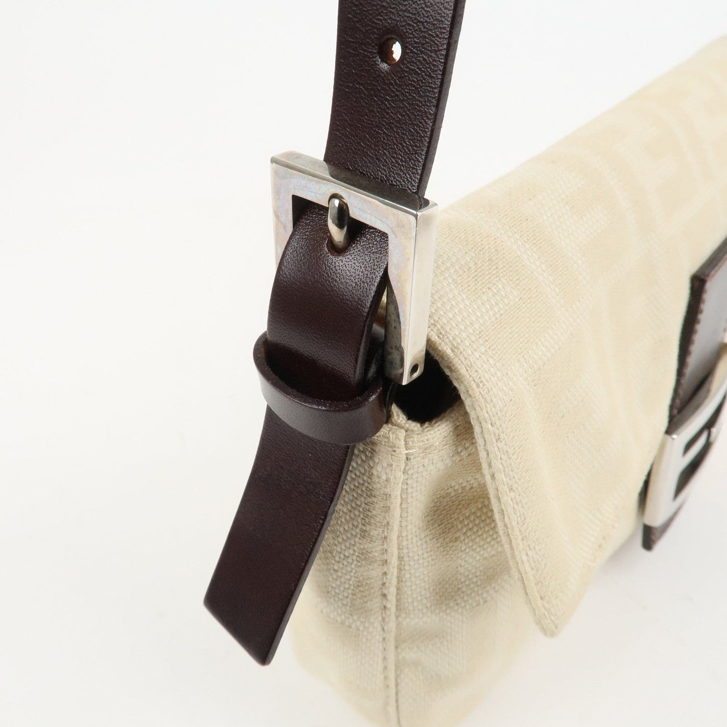 FENDI Mamma Baguette Zucca Canvas Shoulder Bag Beige White 26424  d