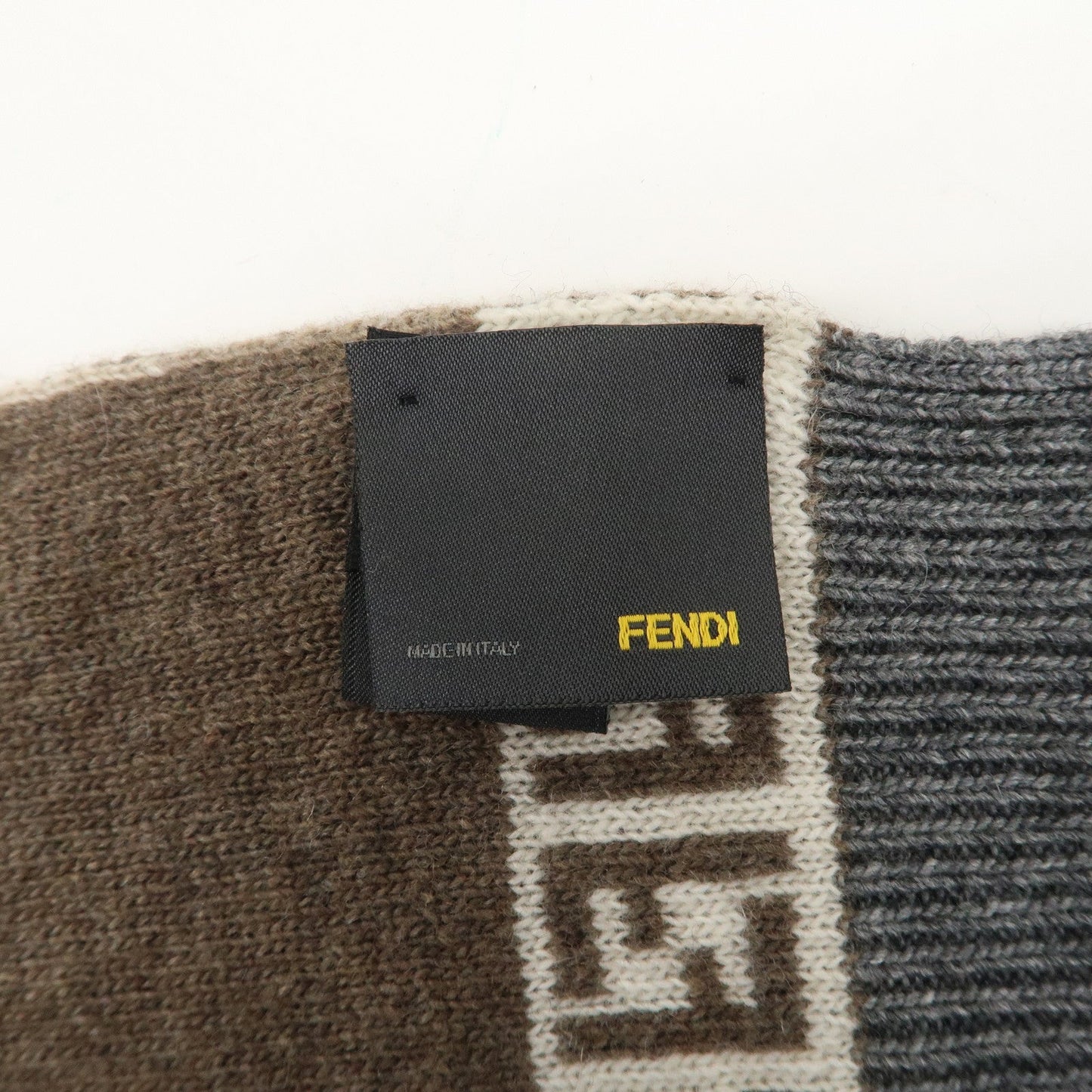FENDI Logo Zucca Wool Viscose Nylon Cashimere Scarf Beige Brown  d
