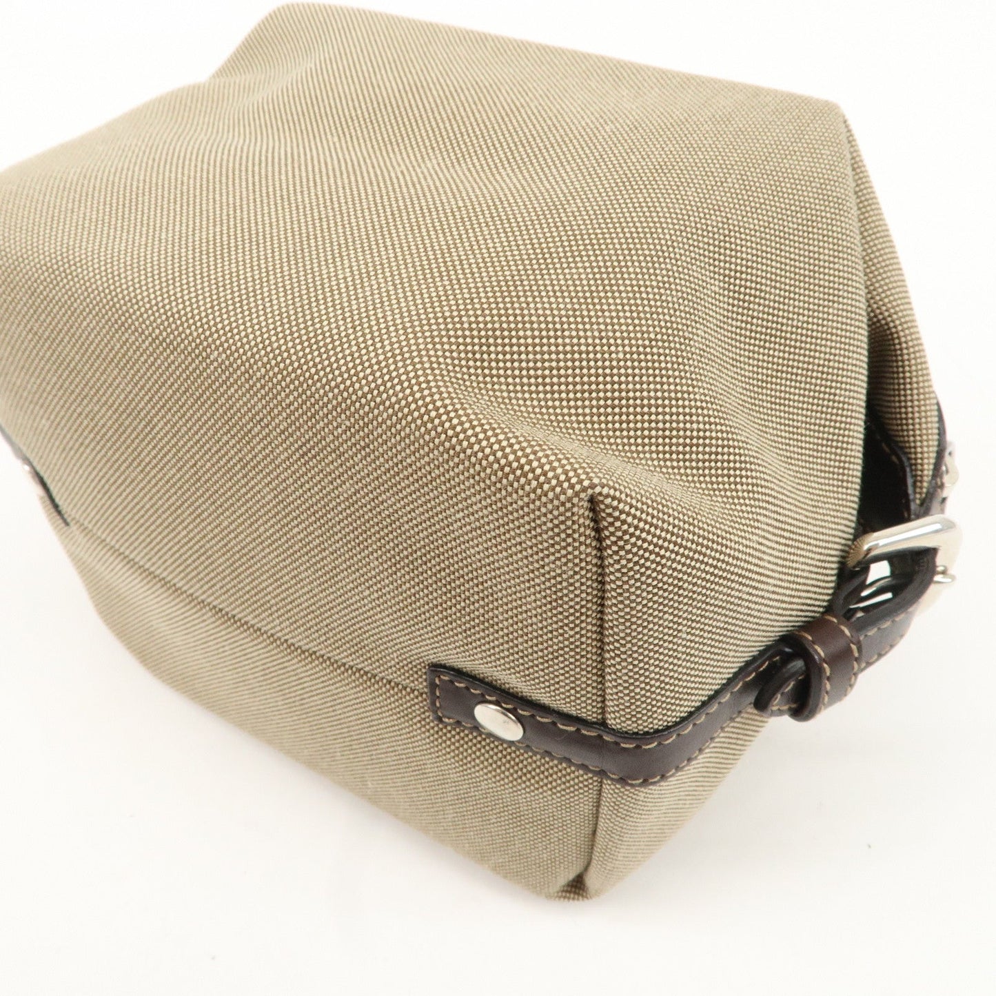 PRADA Logo Jacquard Leather Pouch Beige Brown 1N1298  d