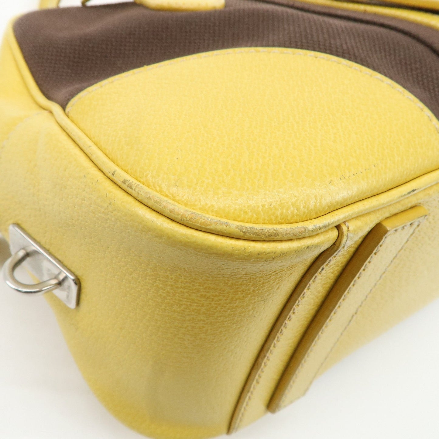PRADA Canvas Leather Shoulder Bag Hand Bag Brown Yellow  d