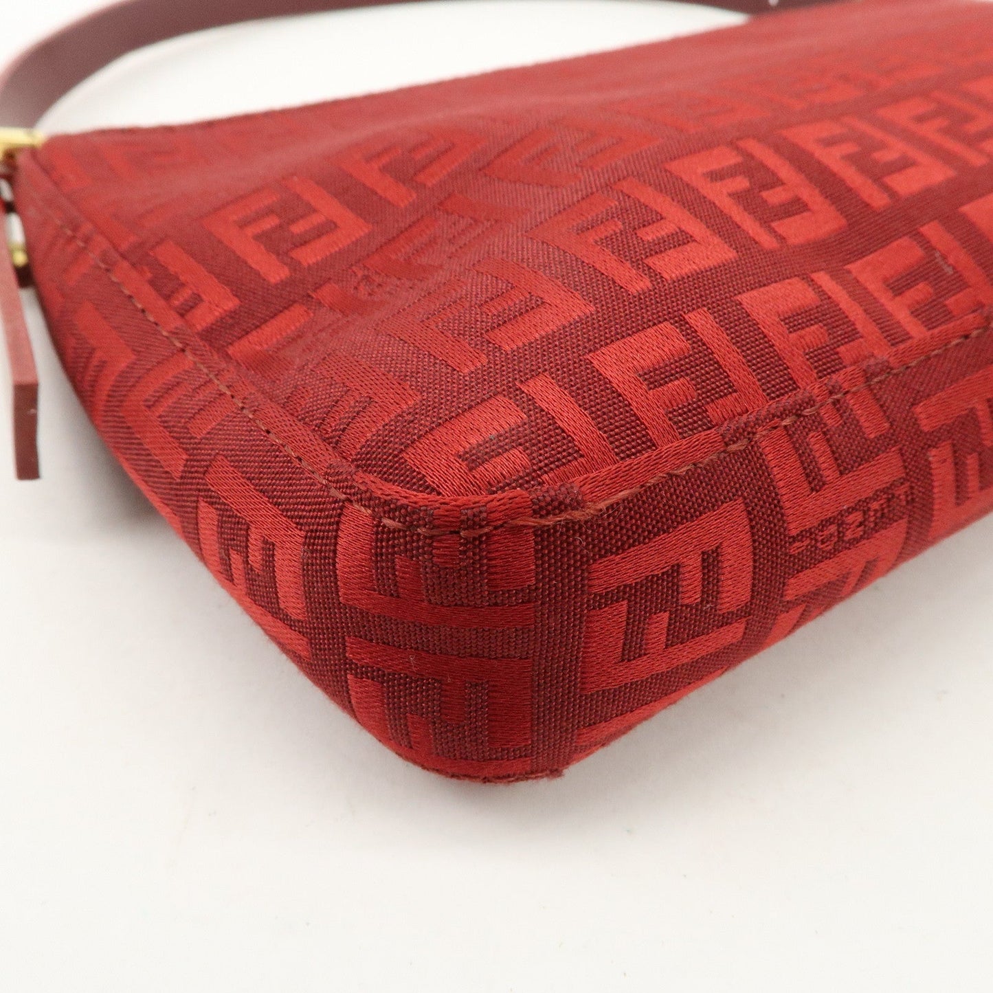 FENDI Zucchino Canvas Leather Shoulder Bag Purse Red 8BR042  d