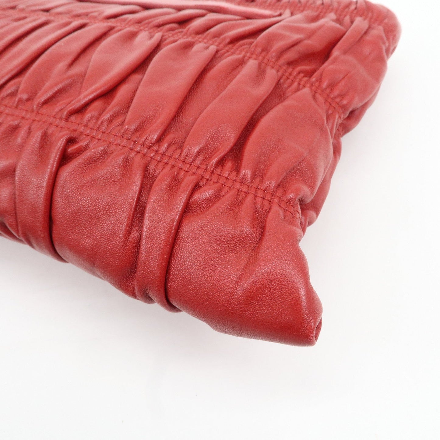 PRADA Leather Clutch Bag Red  d