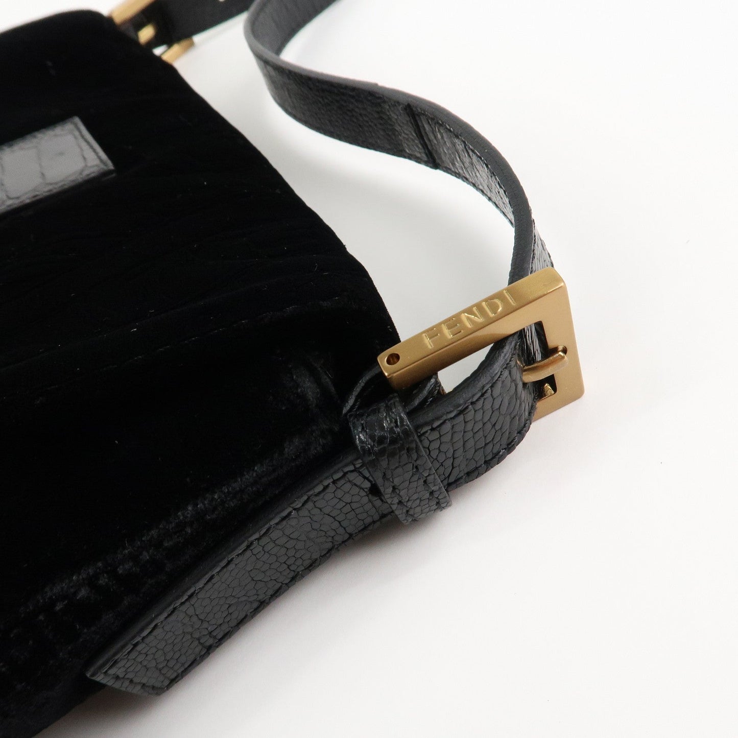 FENDI Mamma Baguette Polyester Leather Shoulder Bag Black 8BR000  d