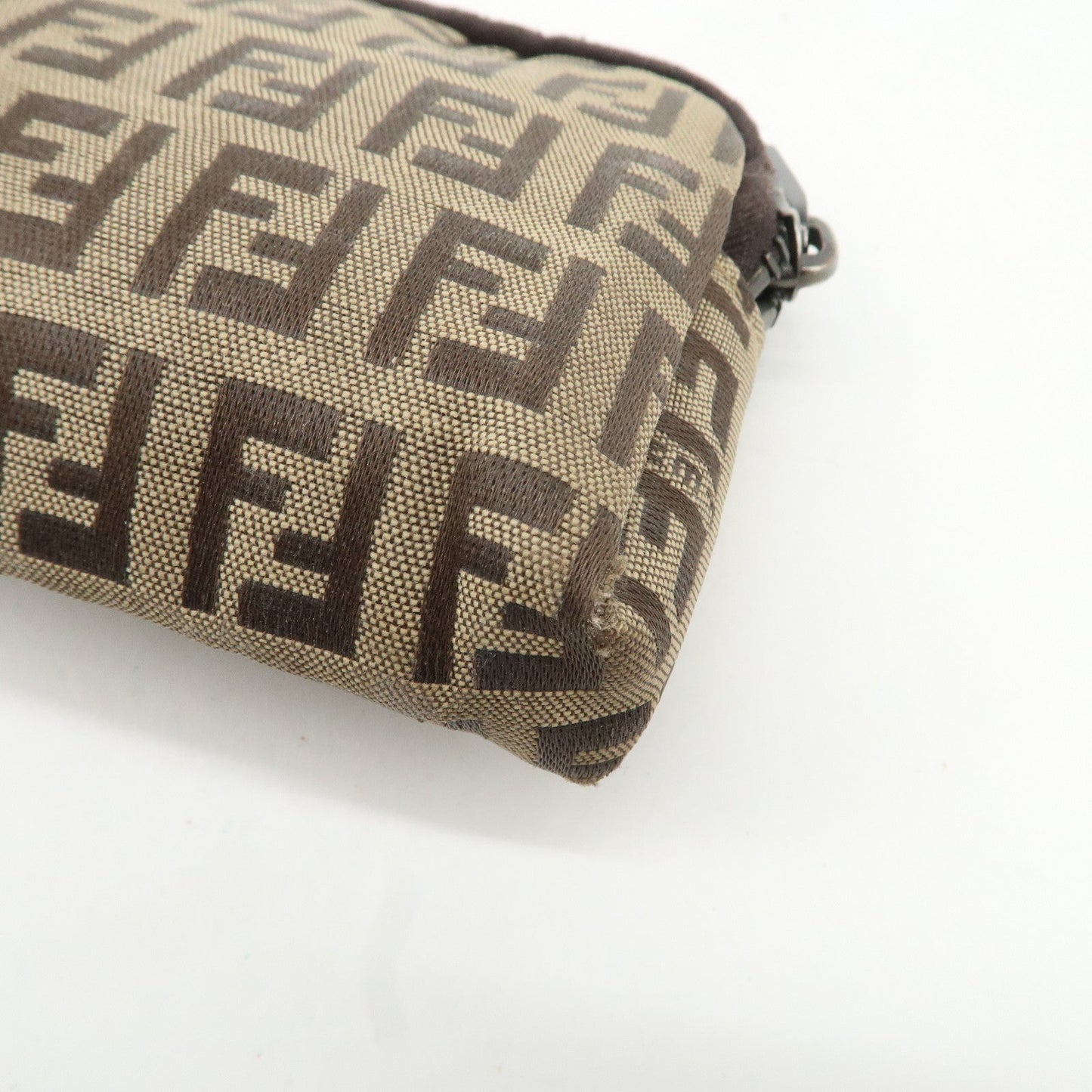 FENDI Zucchino Canvas Mini Pouch Beige Dark Brown 7N0003  d
