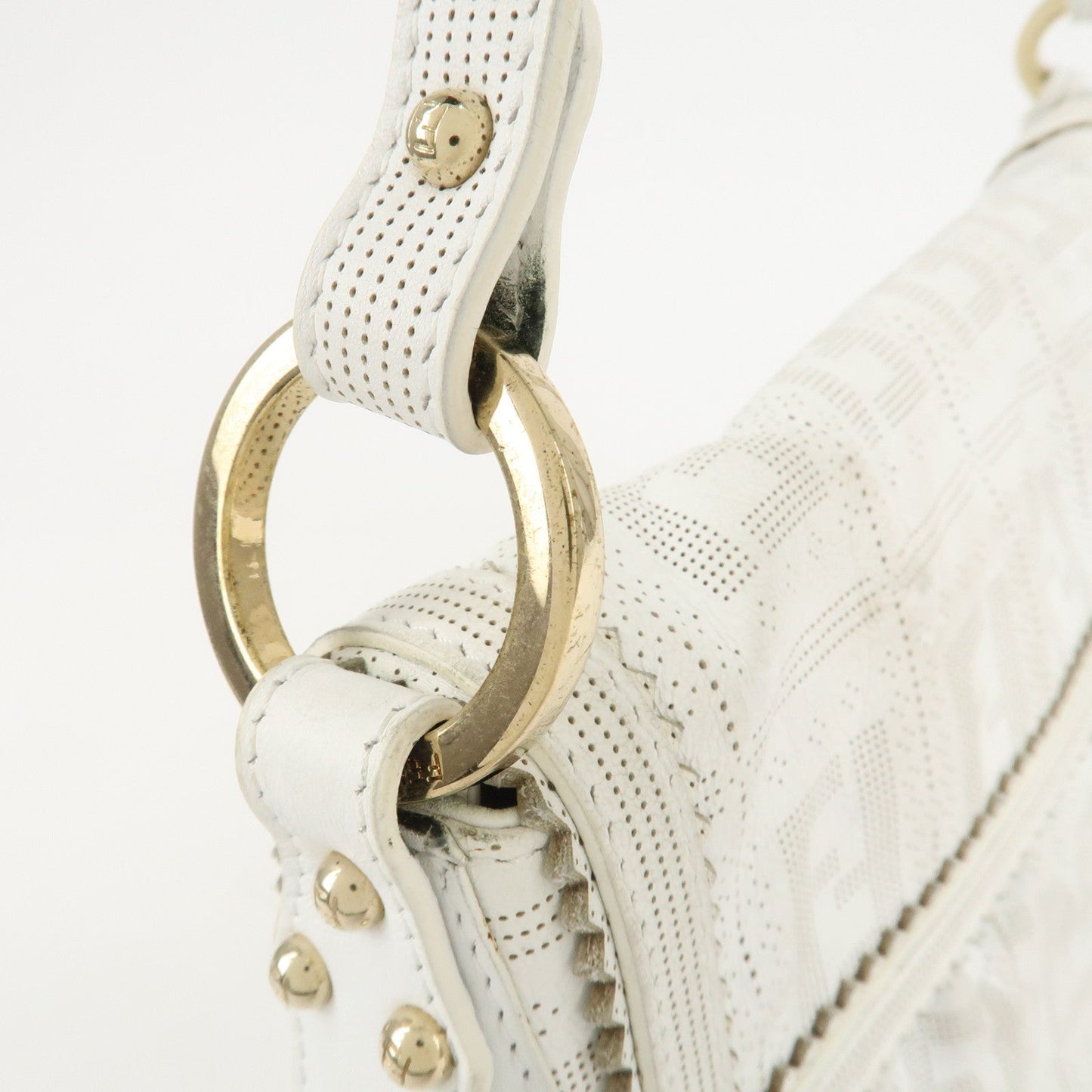 FENDI Zucca Leather Shoulder Bag Hand Bag White 8BR445  d
