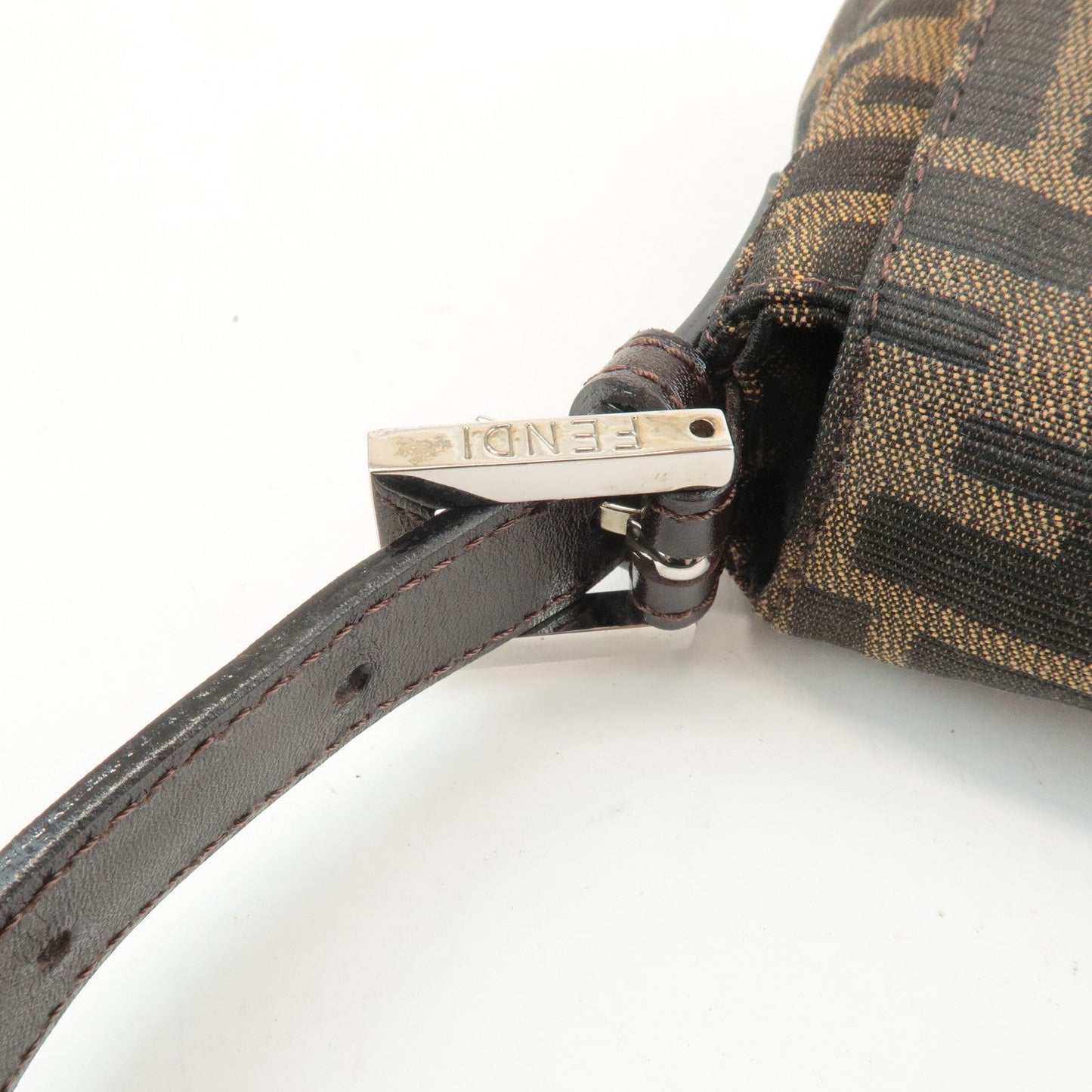 FENDI Mamma Baguette Zucca Canvas Shoulder Bag Brown Black 26424  d