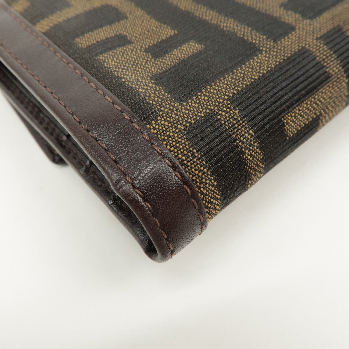 FENDI Zucca Canvas Leather Hook Tri-fold Wallet Brown 30729  d