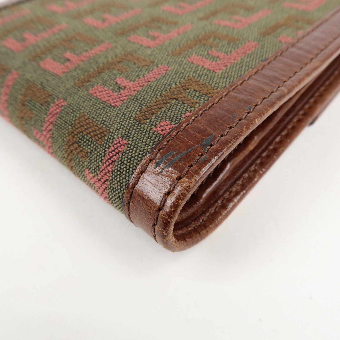 FENDI Zucchino Canvas Leather Tri-fold Wallet Khaki 8M0161  d
