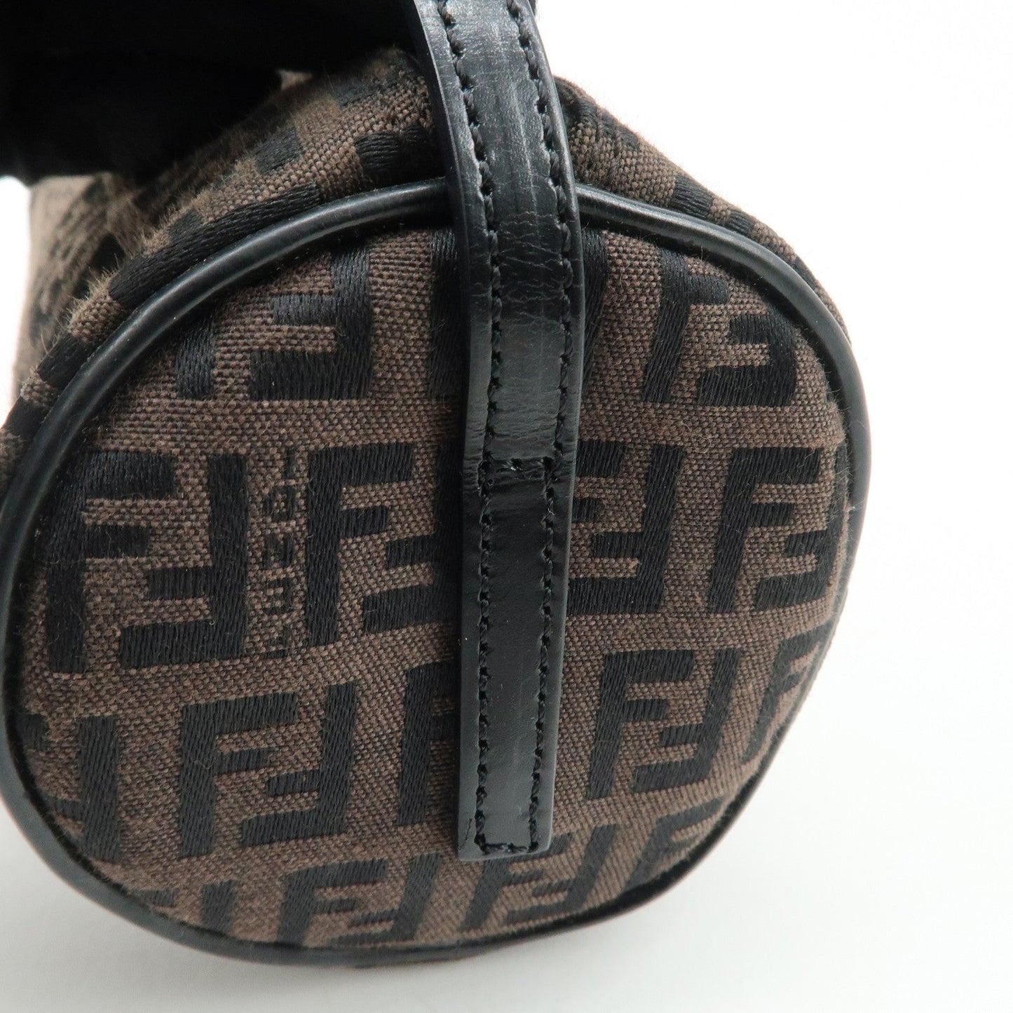 FENDI Zucchino Canvas Leather Pouch Hand Bag Black Brown 7N0016  d