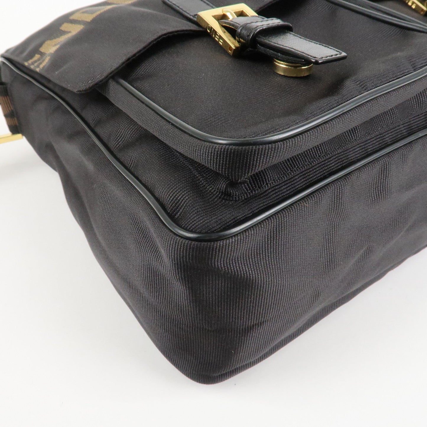FENDI Nylon Canvas Leather Shoulder Bag Hand Bag Black Brown  d
