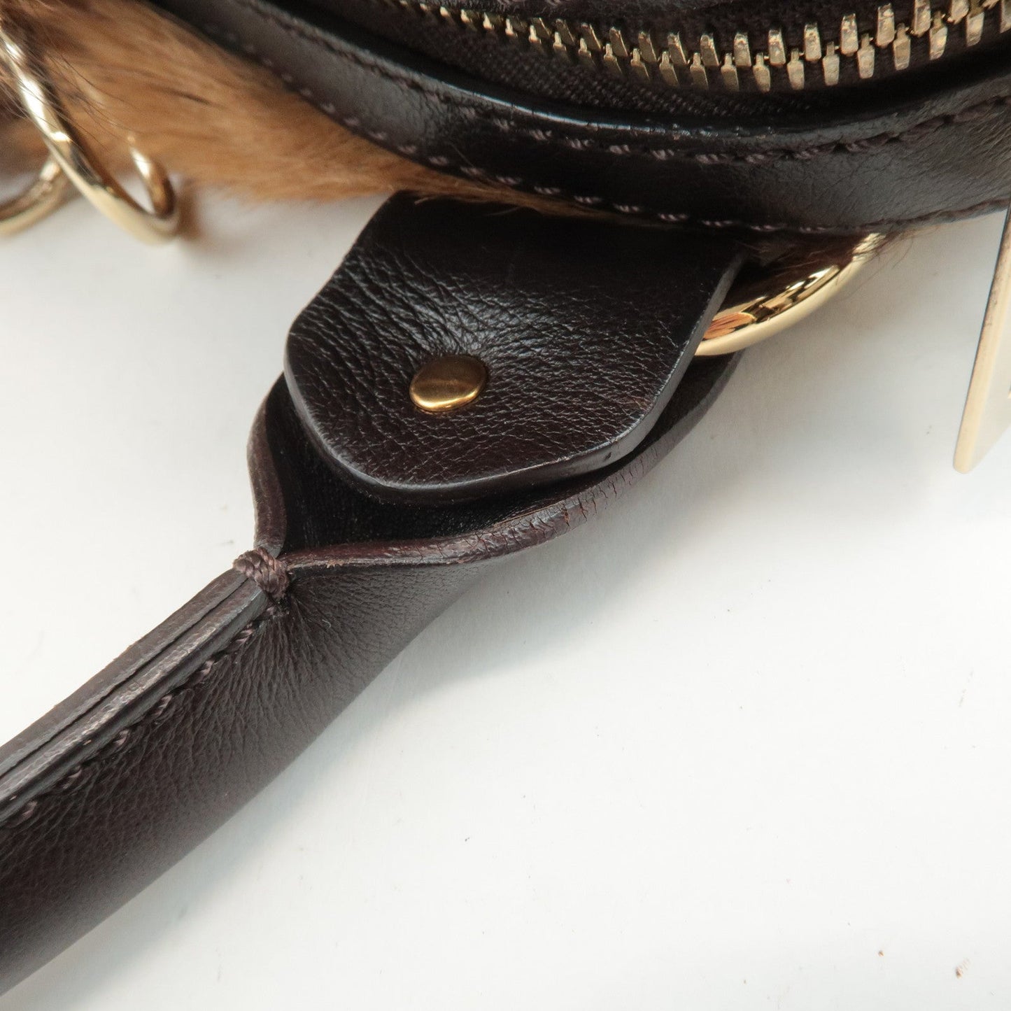 FENDI Unborn Calf Leather Hand Bag Shoulder Bag Brown 8BR286  d