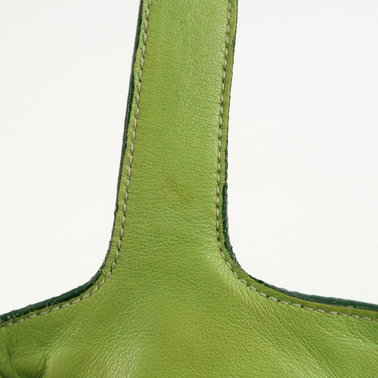 PRADA Logo Leather Tassel Shoulder Bag Hand Bag Green  d
