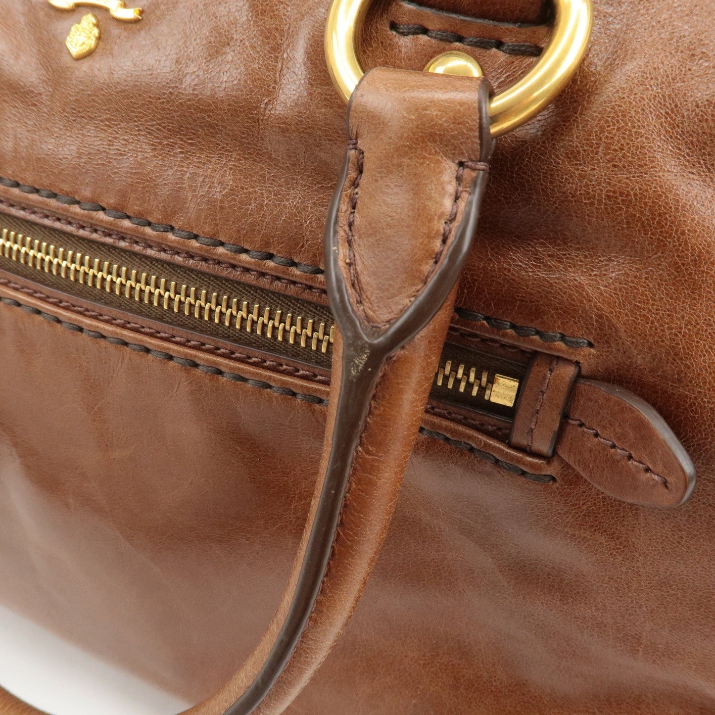 PRADA Logo Leather 2way Hand Bag Shoulder Bag Brown BL0727  d