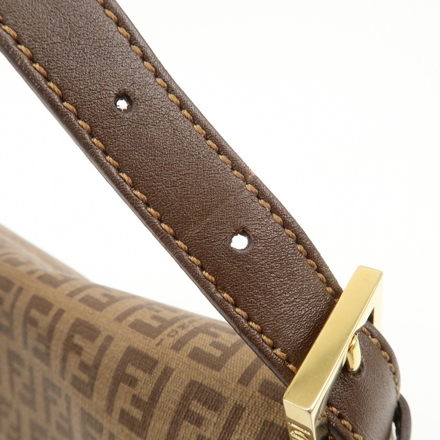 FENDI Mamma Baguette Zucchino Canvas PVC Leather Shoulder Bag  d