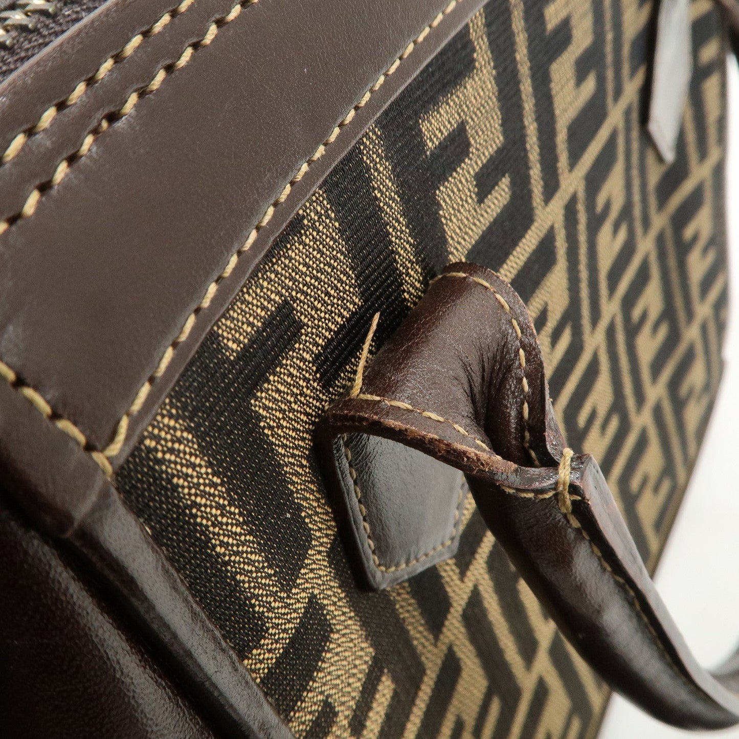 FENDI Zucca Canvas Leather 2 way Leather Hand Bag Shoulder Bag  d