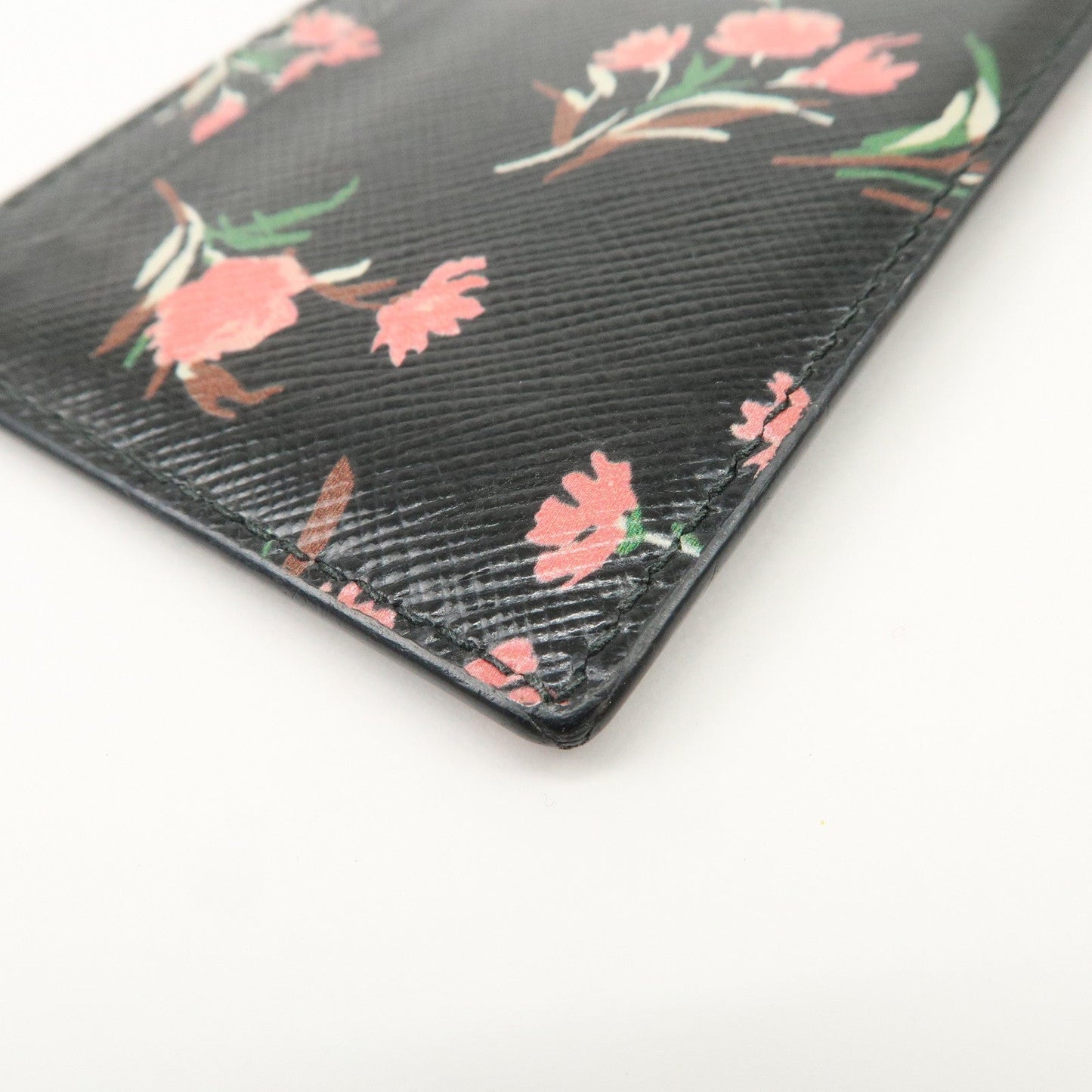 PRADA Saffiano Card Case Floral Pattern Black Pink 1MC208  d