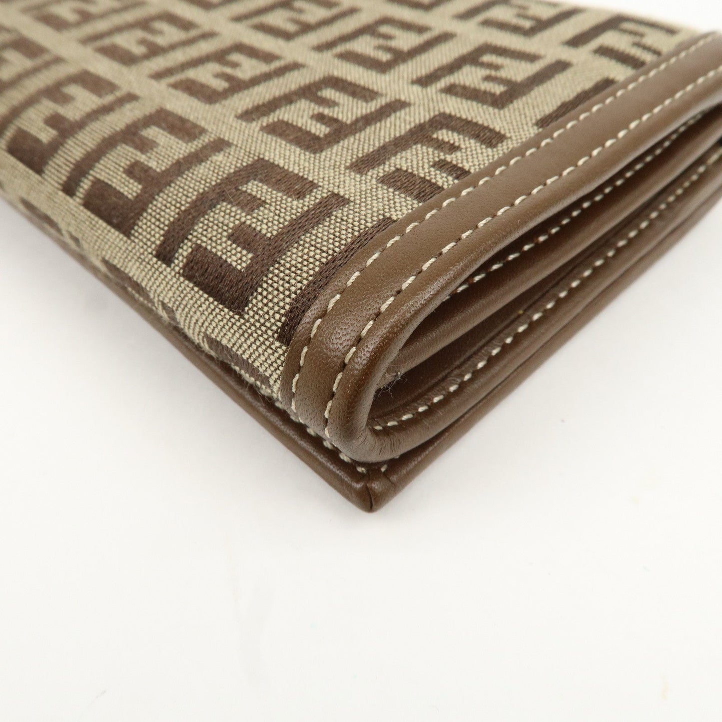 FENDI Zucchino Canvas Leather Long Wallet Brown 8M0000  d