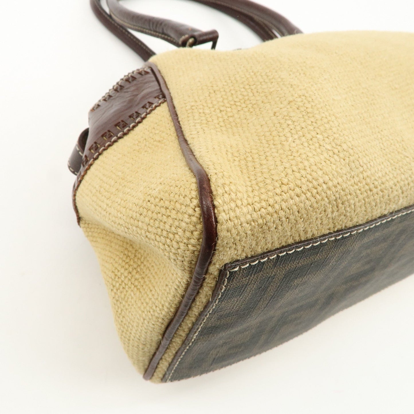 FENDI Ethnico Zucca Canvas Leather Shoulder Bag Beige Brown 8BN162  d