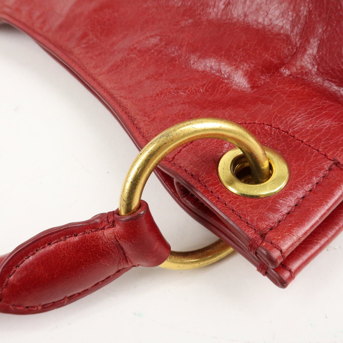PRADA Logo Leather One Shoulder Bag Red BR4829  d