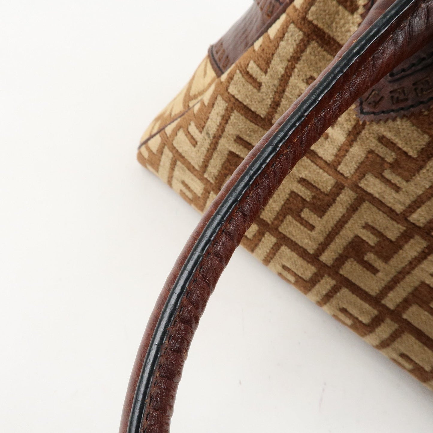 FENDI Ethnico Zucca Canvas Leather Tote Bag Brown 8BN157  d