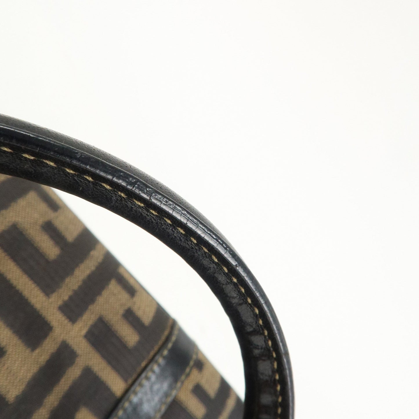 FENDI Zucca Canvas Leather Boston Bag Hand Bag Brown Black  d