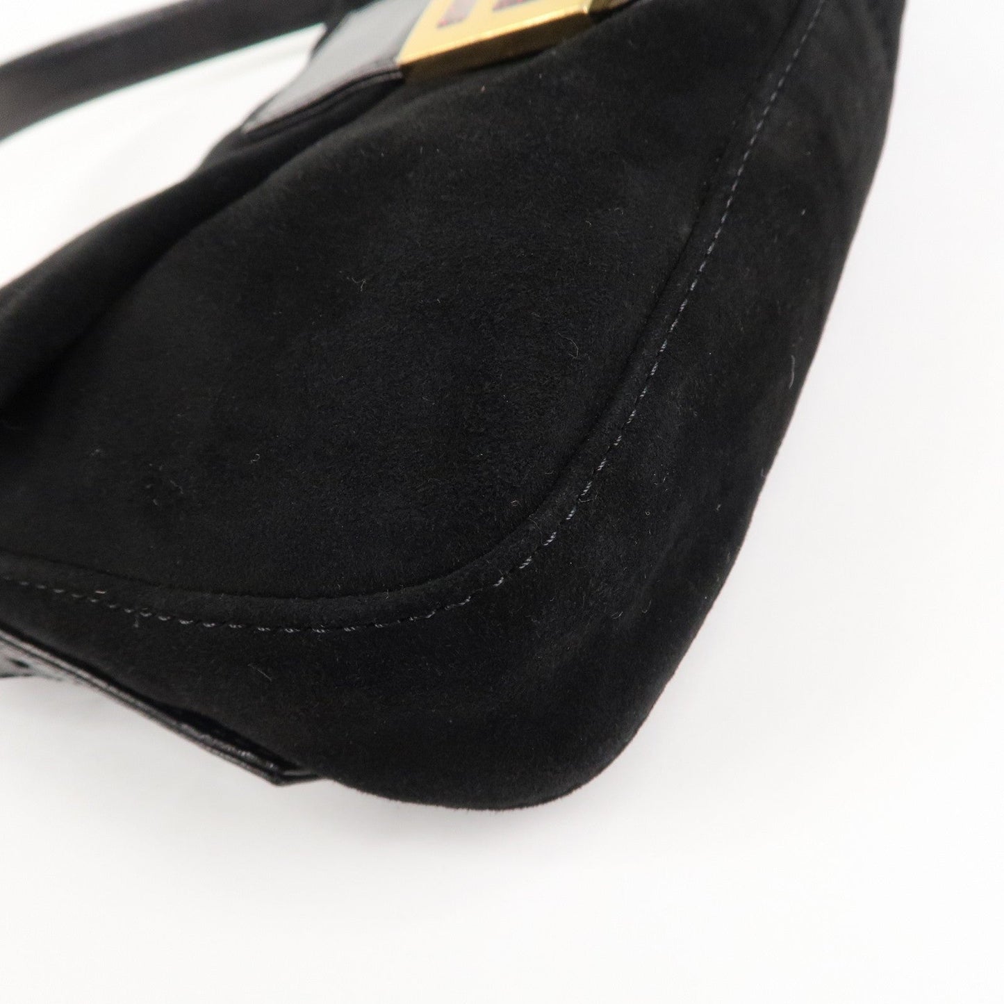 FENDI Mamma Baguette Suede Leather Shoulder Bag Black 26424  d