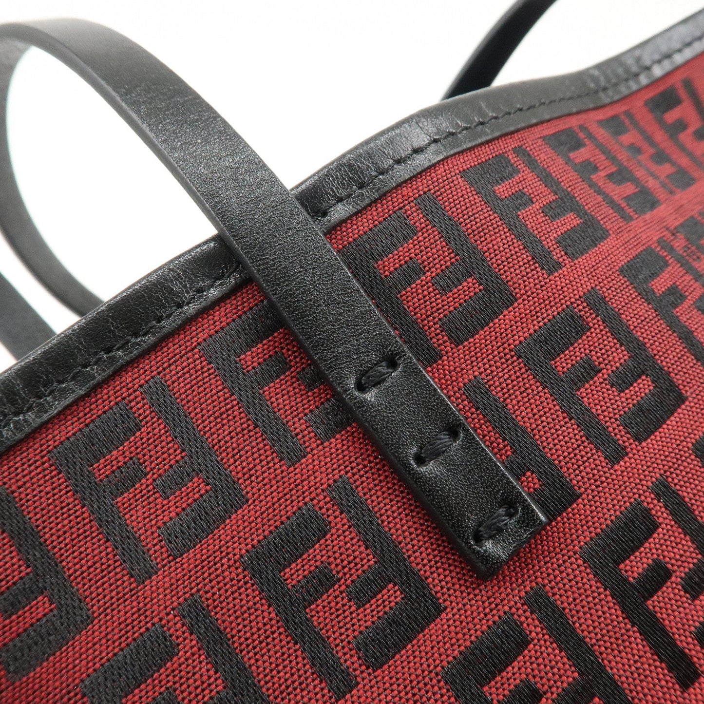 FENDI Zucchino Canvas Leather Mini Tote Bag Red Black 8BH056  d