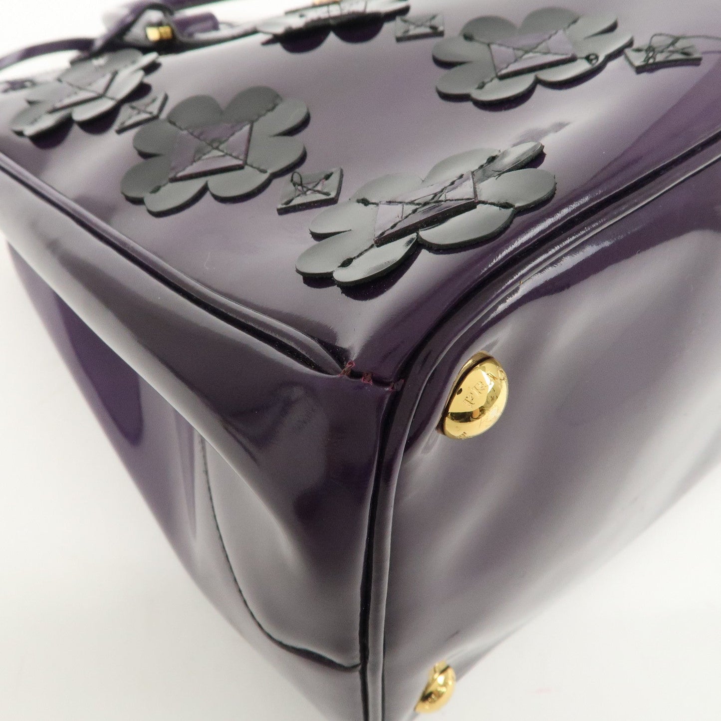 PRADA Patent Leather 2Way Shoulder Bag Flower Motif B2274F  d