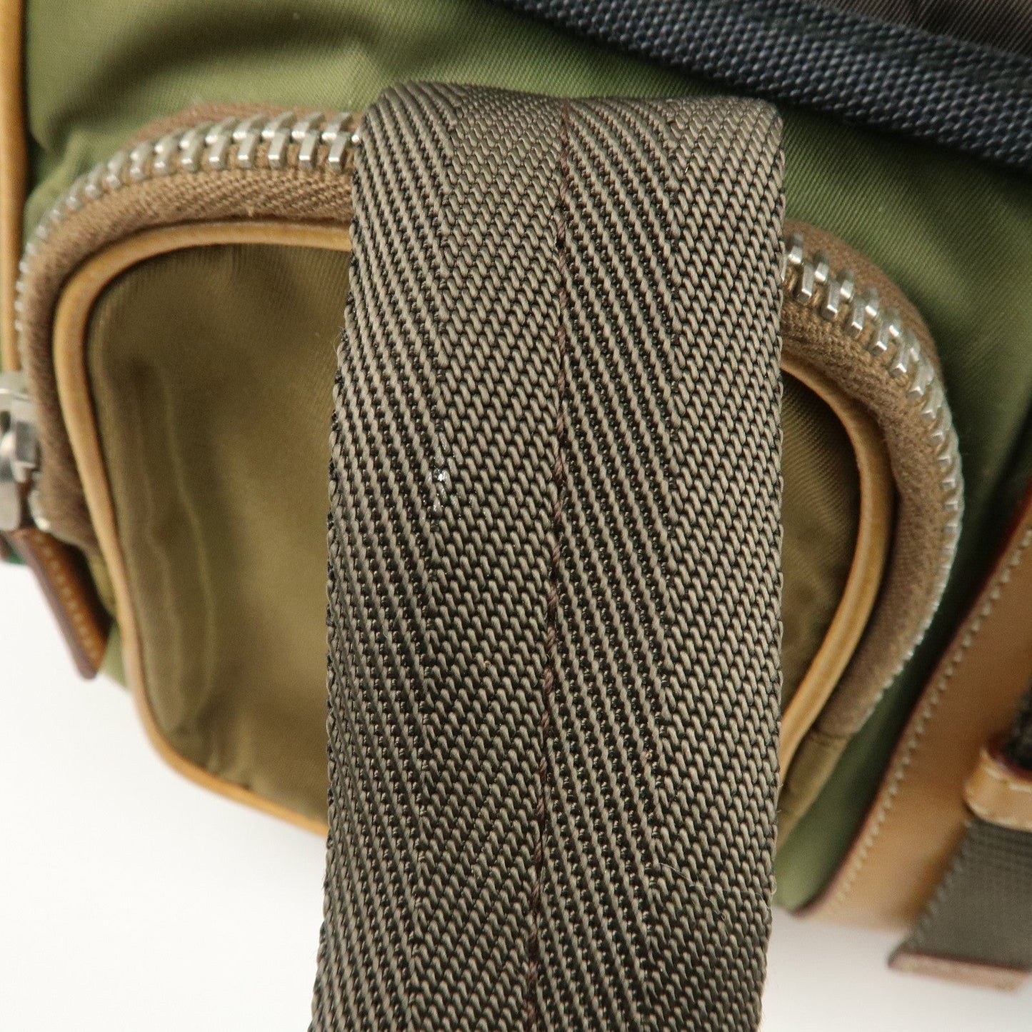 PRADA Nylon Leather Shoulder Bag Khaki Brown Green  d
