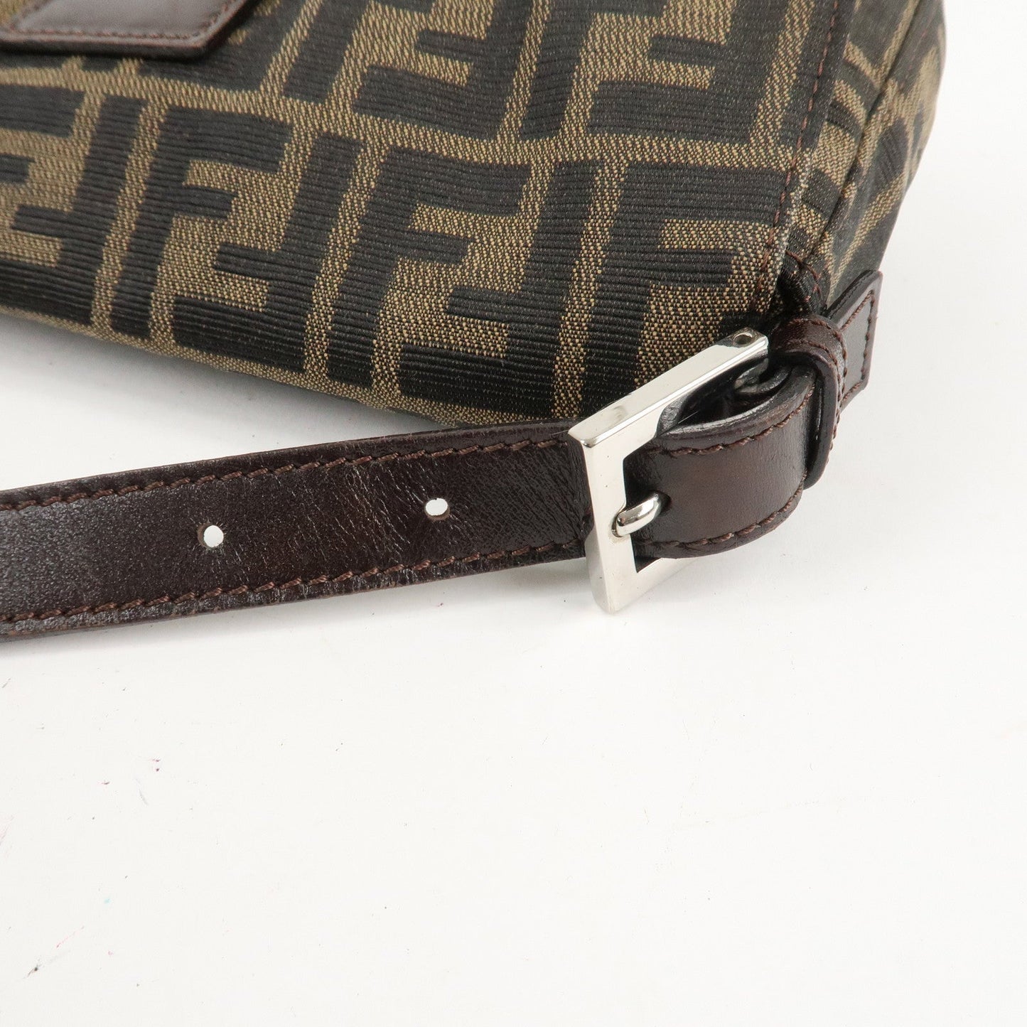 FENDI Mamma Baguette Canvas Shoulder Bag Brown Black 26424  d