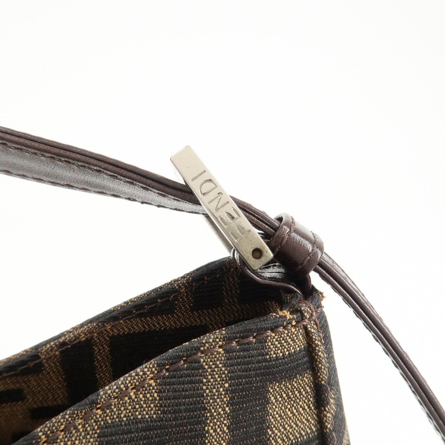FENDI Zucca Canvas Leather Shoulder Bag Brown Black 9161150001  d